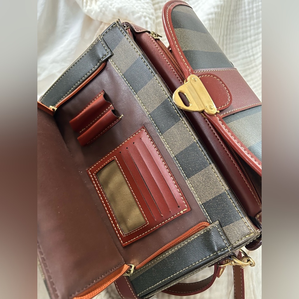 1980’s Vintage Structured Shoulder Bag - Striped Black, Grey and Brown - Picture 11 of 11